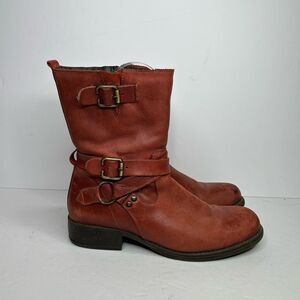 Eric Michael Orange Combat Moto Boots 8 Buckle Strap and Rugged Style
